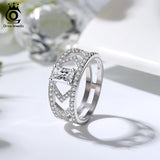 ORSA JEWELS Hyperbole Rings 7mm Width Genuine 925 Silver Ring Geometric Hollow CZ Rings Wedding Engagement Fine Jewelry SR209