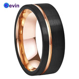 Mens Womens Wedding Band Tungsten Carbide Ring Black Rose Gold With Offset Groove And Brush Finish