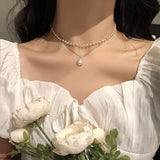 17KM Fashion Long Pearl Necklace For Women Boho Multilayered Pearl Pendant Necklace 2021 Trend Choker Sweater Chain Jewelry