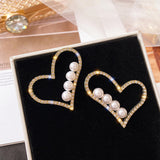 LATS New Heart Earrings Women's Luxurious Geometric Full Rhinestone Earrings Korean Gold/Silver Color Love 2020 Fashion Jewelry