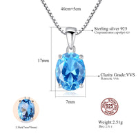 Gem&Time Elegant Blue Topaz Oval Shape Pendant Necklace For Women 925 Sterling Silver Choker Necklace For Women Collares Mujer