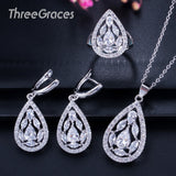 ThreeGraces Shiny White Topaz Cubic Zircoina Stone 925 Sterling Silver Necklace Earring and Ring Women Jewelry Set Gift  JS501