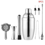 8pcs Stainless Steel 500ml Cocktail Shaker Bar Set Measuring Cup Mixing Spoon