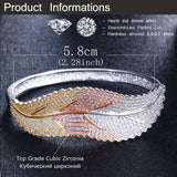 CWWZircons 3 Tones Rose Gold and Silver Color Leaf Shape Big Micro Pave Cubic Zirconia Luxury Open Cuff Bangle for Women BG016