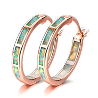 Boho 925 Sterling Silver Personality Multi Color Fire Opal Earring Hoop Women Fine Jewelry