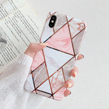 LOVECOM Plating Geometric Phone Case For iPhone 12 Mini 11 Pro Max XR XS Max 6 7 8 Plus X Soft IMD Marble Phone Back Cover Cases