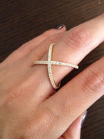 Sterling Silver 925 Criss Cross X Cross Rings, Cross Rings, thin CZ rings,women wedding Micro Pave Ring