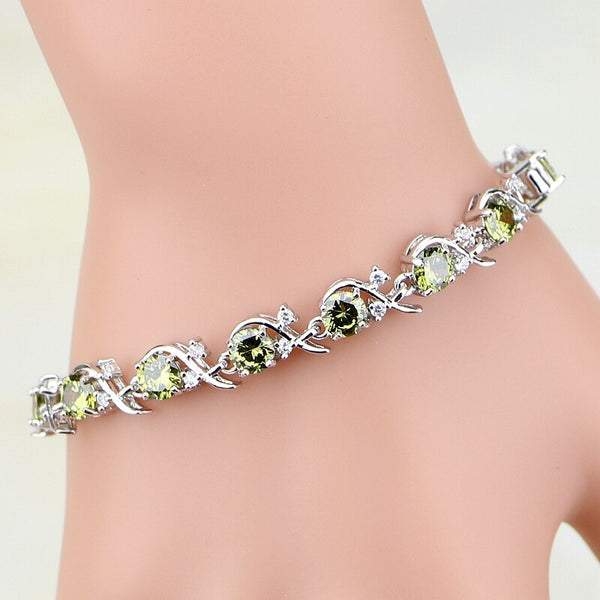 Streamline Design Dark Yellow Cubic Zirconia Charm Bracelets 925 Sterling Silver Jewelry  For Women  7 INCH Free Jewelry Box