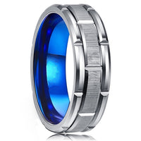 FDLK  Men's fashion 8MM Black Brushed Ladder Edge Stainless Steel Ring Blue Groove Men Wedding Ring Gifts For Men