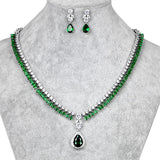 WEIMANJINGDIAN Elegant Blue / Green / Red / Clear Halo Teardrop Cubic Zirconia Necklace and Earring Bridal Jewelry Set