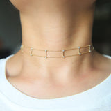 high quality Collier Collares Dainty Delicate Thin Chain Double Chocker 925 Sterling silver Cz Bar Choker Women Necklace