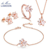 LAMOON  Bear's Paw Sterling Silver 925 Jewelry Sets Gemstone Rose Quartz S925 18K Rose Gold Plated Fine Jewelry For Women V035-1