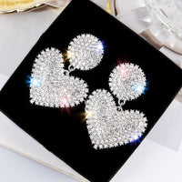 LATS New Heart Earrings Women's Luxurious Geometric Full Rhinestone Earrings Korean Gold/Silver Color Love 2020 Fashion Jewelry