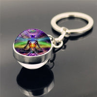 7 Chakra Yoga Meditation Glass Ball Key Chain Chakra Reiki Healing Silver Color Keychain Spiritual Jewelry for Men Women Gift