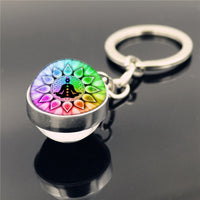 7 Chakra Yoga Meditation Glass Ball Key Chain Chakra Reiki Healing Silver Color Keychain Spiritual Jewelry for Men Women Gift