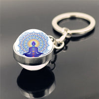 7 Chakra Yoga Meditation Glass Ball Key Chain Chakra Reiki Healing Silver Color Keychain Spiritual Jewelry for Men Women Gift