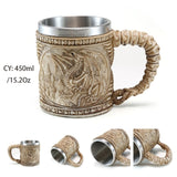 Medieval Dragon Resin Stainless Steel Beer Mug 600ml Retro Tankard Skull Coffee Cup Tea Mug Tumbler Pub Bar Decor Drop Shipping