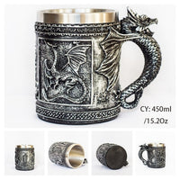 Medieval Dragon Resin Stainless Steel Beer Mug 600ml Retro Tankard Skull Coffee Cup Tea Mug Tumbler Pub Bar Decor Drop Shipping