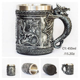 Medieval Dragon Resin Stainless Steel Beer Mug 600ml Retro Tankard Skull Coffee Cup Tea Mug Tumbler Pub Bar Decor Drop Shipping