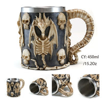 Medieval Dragon Resin Stainless Steel Beer Mug 600ml Retro Tankard Skull Coffee Cup Tea Mug Tumbler Pub Bar Decor Drop Shipping