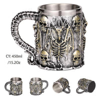 Medieval Dragon Resin Stainless Steel Beer Mug 600ml Retro Tankard Skull Coffee Cup Tea Mug Tumbler Pub Bar Decor Drop Shipping