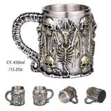 Medieval Dragon Resin Stainless Steel Beer Mug 600ml Retro Tankard Skull Coffee Cup Tea Mug Tumbler Pub Bar Decor Drop Shipping