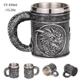 Medieval Dragon Resin Stainless Steel Beer Mug 600ml Retro Tankard Skull Coffee Cup Tea Mug Tumbler Pub Bar Decor Drop Shipping