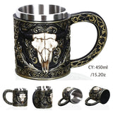 Medieval Dragon Resin Stainless Steel Beer Mug 600ml Retro Tankard Skull Coffee Cup Tea Mug Tumbler Pub Bar Decor Drop Shipping