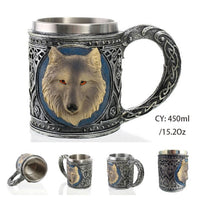 Medieval Dragon Resin Stainless Steel Beer Mug 600ml Retro Tankard Skull Coffee Cup Tea Mug Tumbler Pub Bar Decor Drop Shipping