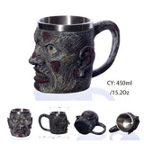 Medieval Dragon Resin Stainless Steel Beer Mug 600ml Retro Tankard Skull Coffee Cup Tea Mug Tumbler Pub Bar Decor Drop Shipping