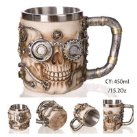 Medieval Dragon Resin Stainless Steel Beer Mug 600ml Retro Tankard Skull Coffee Cup Tea Mug Tumbler Pub Bar Decor Drop Shipping