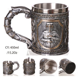 Medieval Dragon Resin Stainless Steel Beer Mug 600ml Retro Tankard Skull Coffee Cup Tea Mug Tumbler Pub Bar Decor Drop Shipping