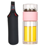 High Quality Double Glass Water Bottle With Case Tea Drink Bottle Infuser Tumbler Drinkware Waterbottle Eco-Friendly