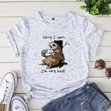 JCGO Women T-shirt Summer Short Sleeve Cotton Plus Size S-5XL Cute Lazy Sloth Print Funny Casual O Neck Female Tshirt Tees Tops