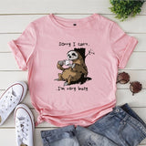 JCGO Women T-shirt Summer Short Sleeve Cotton Plus Size S-5XL Cute Lazy Sloth Print Funny Casual O Neck Female Tshirt Tees Tops