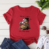 JCGO Women T-shirt Summer Short Sleeve Cotton Plus Size S-5XL Cute Lazy Sloth Print Funny Casual O Neck Female Tshirt Tees Tops