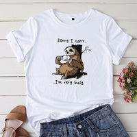 JCGO Women T-shirt Summer Short Sleeve Cotton Plus Size S-5XL Cute Lazy Sloth Print Funny Casual O Neck Female Tshirt Tees Tops