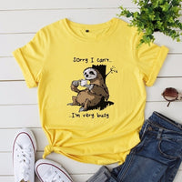 JCGO Women T-shirt Summer Short Sleeve Cotton Plus Size S-5XL Cute Lazy Sloth Print Funny Casual O Neck Female Tshirt Tees Tops