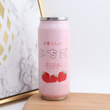 Cute Strawberry Insulated Water Bottle Stainless Steel Thermos Portable Wide Mouth Can Cup Travel Bottle 500ml