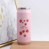 Cute Strawberry Insulated Water Bottle Stainless Steel Thermos Portable Wide Mouth Can Cup Travel Bottle 500ml