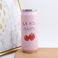 Cute Strawberry Insulated Water Bottle Stainless Steel Thermos Portable Wide Mouth Can Cup Travel Bottle 500ml