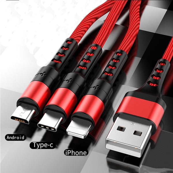 3in1 Data USB Cable for iPhone Fast Charger Charging Cable For Android phone type c xiaomi huawei Samsung Charger Wire For iPad