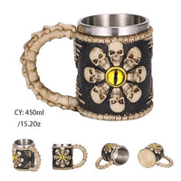 Medieval Dragon Resin Stainless Steel Beer Mug 600ml Retro Tankard Skull Coffee Cup Tea Mug Tumbler Pub Bar Decor Drop Shipping