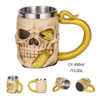 Medieval Dragon Resin Stainless Steel Beer Mug 600ml Retro Tankard Skull Coffee Cup Tea Mug Tumbler Pub Bar Decor Drop Shipping