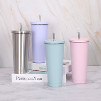 New Hot Sale 750ML 304Stainless Steel Straw Cup Large Capacity Vacuum Solid Color Coffee Mug Tumbler Cup