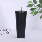 New Hot Sale 750ML 304Stainless Steel Straw Cup Large Capacity Vacuum Solid Color Coffee Mug Tumbler Cup