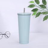 New Hot Sale 750ML 304Stainless Steel Straw Cup Large Capacity Vacuum Solid Color Coffee Mug Tumbler Cup