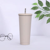 New Hot Sale 750ML 304Stainless Steel Straw Cup Large Capacity Vacuum Solid Color Coffee Mug Tumbler Cup