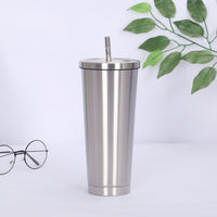 New Hot Sale 750ML 304Stainless Steel Straw Cup Large Capacity Vacuum Solid Color Coffee Mug Tumbler Cup