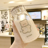 450ml Cartoon Bear Glass Water Bottle Thick Heat Resistance Drinking Bottles Cute Milk Coffee Tumblers for Student Girl Gift